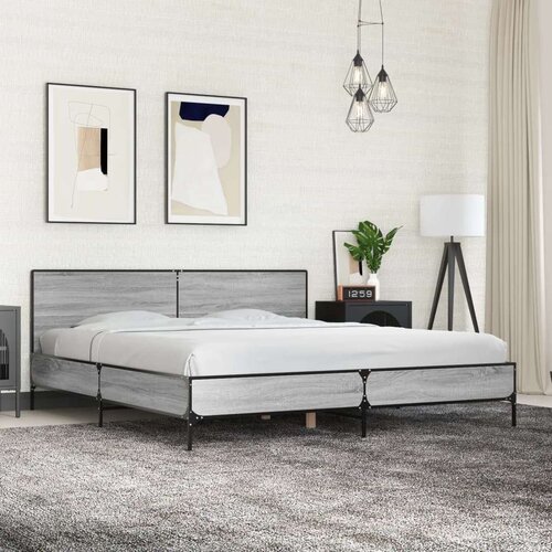  Okvir za krevet boja hrasta 200x200cm konstruirano drvo i metal Slike