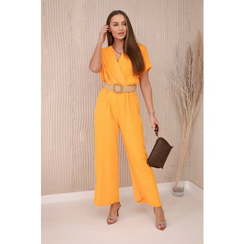 Kesi Jumpsuit with a decorative belt at the waist in orange color Cene