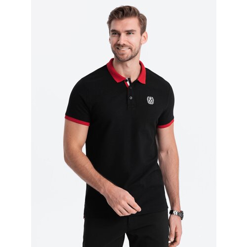 Ombre Men's polo shirt with colored accents - black Cene