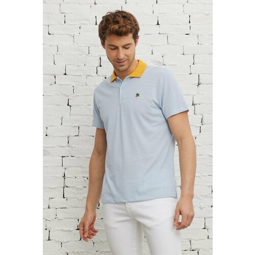 AC&Co / Altınyıldız Classics Men's Light Blue Slim Fit Slim Fit Polo Neck Short Sleeved Cotton T-Shirt. Slike