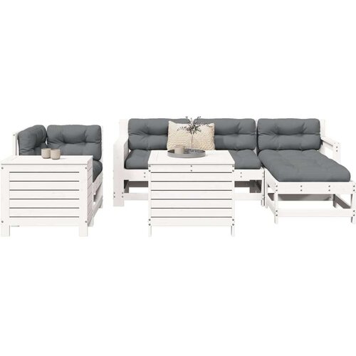  7-dijelni set vrtnih sofa bijeli od masivne borovine Slike