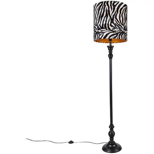 QAZQA Stoječa svetilka črna z zaslonko zebra design 40 cm - Classico