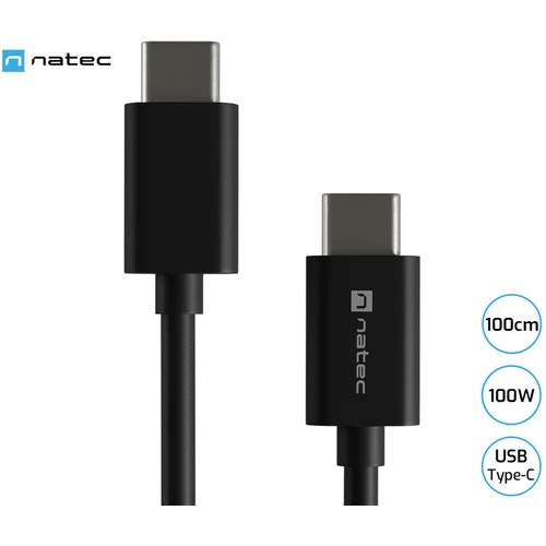 Natec PRATI kabel USB-C, 100W, 100cm, Power Delivery 3.0, univerzalna kompatibilnost, TPE, Velcro, črn, (21504333)