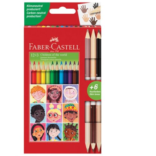  BOJE DRVENE 12BOJA TROKUTASTE PLUS 3BOJE DRVENE OBOSTRANE SKIN FABER CASTELL 511514 BLISTER Cene