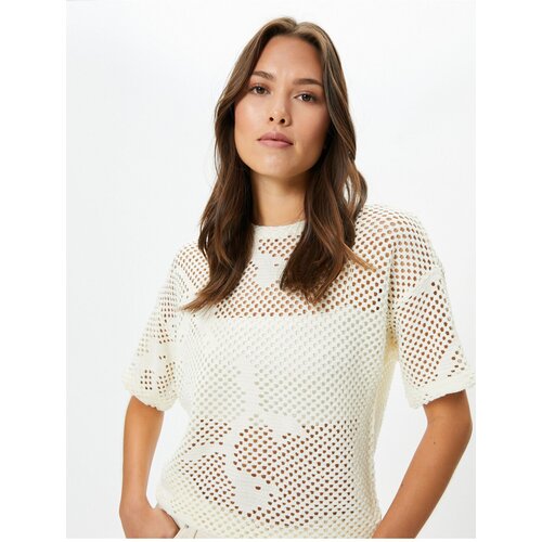 Koton Short Sleeve Fishnet Sweater Crew Neck Openwork Slike