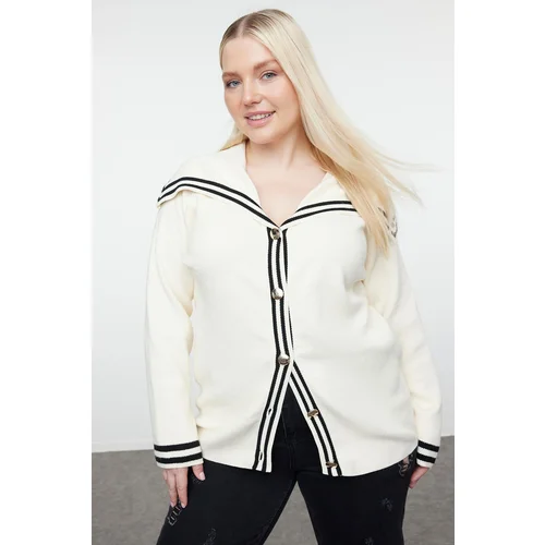 Trendyol Curve Cream Sailor Collar Premium Soft Fabric Knitwear Cardigan