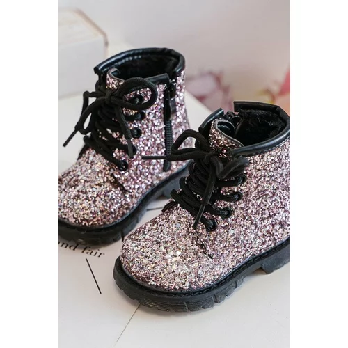Kesi Children's glittering insulated ankle boots with zipper, pink Saussa