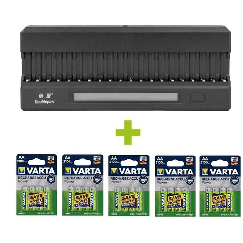 OXE Punjač za 20 AA baterija, sa zaslonom i 20 Varta 56706 R6 2100mAh NIMH basic baterija za punjenje Slike