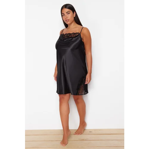 Trendyol Curve Black Lace Detailed Mini Satin Woven Nightgown