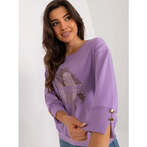 Fashion Hunters Light purple cotton blouse with print and round neckline