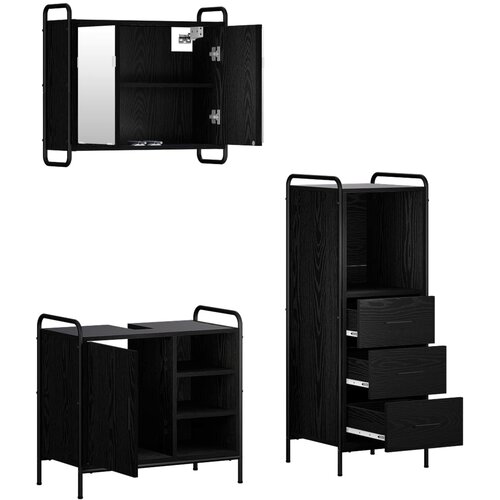  Set ormarića za kupaonicu 3 kom. Crni hrast 40 x 36 x 109,5 cm Slike