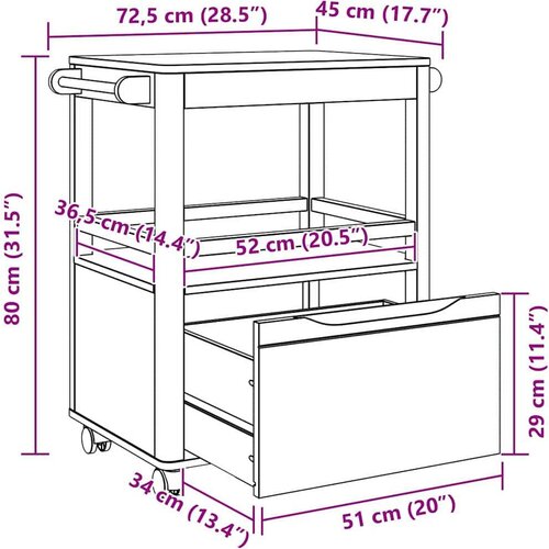  Kuhinjski kolica FLORO Vosak smeđa 72 5 x 45 x 80 cm Slike