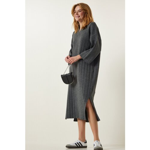 Women's Dark Gray Polo Neck Oversize Knitwear Dress Slike