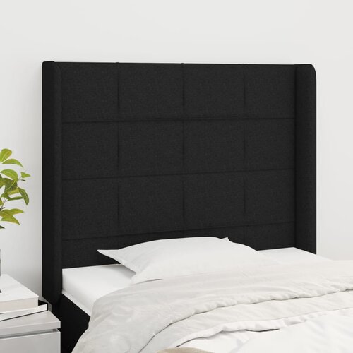 VidaXL Uzglavlje s u&amp;scaron;ima crni 103x16x118/128 cm od tkanine Slike