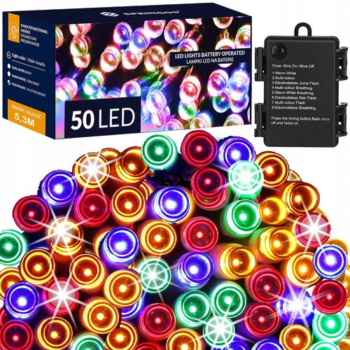 springos Božične lučke na baterije MULTI+WHITE 50 LED 5m Zunanje 8 funkcij, (21638436) Cene