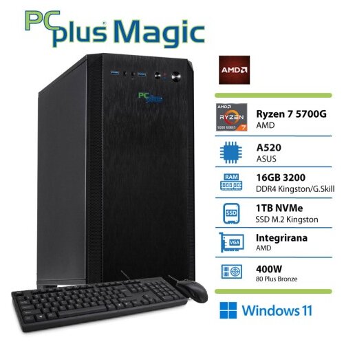 PCPLUS Magic Ryzen 7 5700G 16GB 1TB SSD Windows 11 Home tipkovnica mi&scaron;ka namizni računalnik Cene