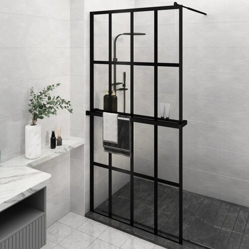 Pregrada za tu&scaron; s policom crna 118x190 cm staklo ESG i aluminij Cijene