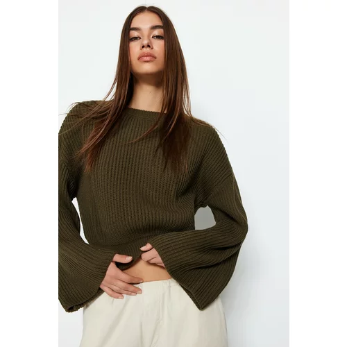 Trendyol Khaki Crop and Spanish Sleeves Knitwear Sweater