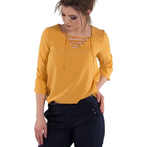 INPRESS Blouse with lace-up neckline yellow Cene