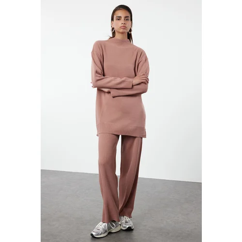 Trendyol Dusty Rose Corduroy Knitted Sweater Bottom-Top Set