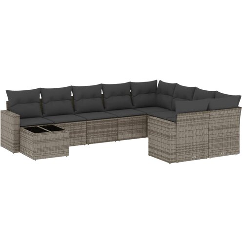 vidaXL 10-dijelni set vrtnih sofa od poliratana s jastucima sivi Cene