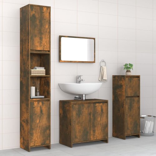 The Living Store Kopalniška garnitura 4-delna dimljeni hrast inženirski les - Komplet Kopalniškega Pohištva, (21658019) Cene