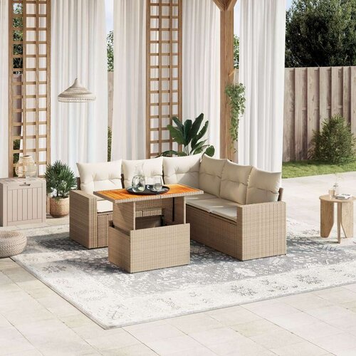 VidaXL 6-dijelni set vrtnih sofa s jastucima bež od poliratana Slike
