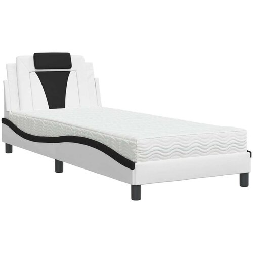  Krevet s madracem bijeli-crni 90 x 190 cm od umjetne kože Slike