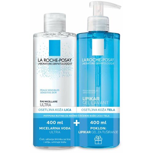 La Roche Posay micelarna voda ultra za osetljivu kožu 400 ml + lipikar gel lavante za tuširanje 400 ml Slike