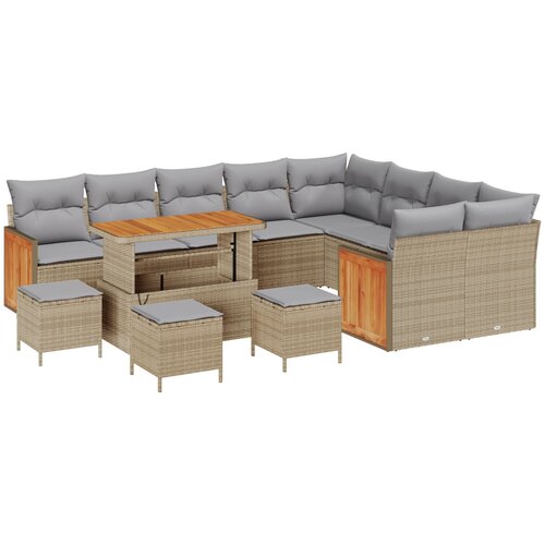 vidaXL Set vrtnih sofa s jastučićima od 13 dijelova Bež poli ratan Acacia, Set od 4 dijela vrtne blagovaonice s jastučićima Bež poli ratan Acacia Cijene