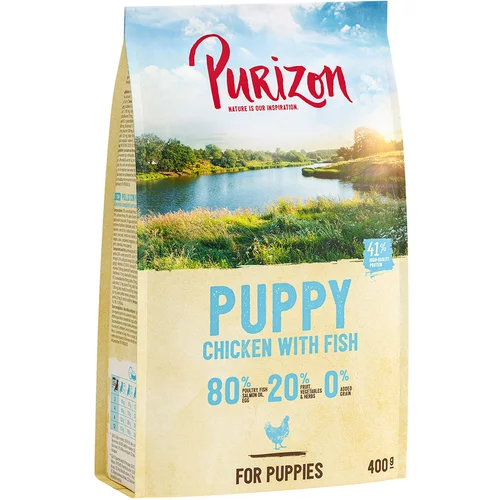 Purizon Probno pakiranje! suha hrana, mokra hrana i poslastice - 400 g Puppy piletina i riba