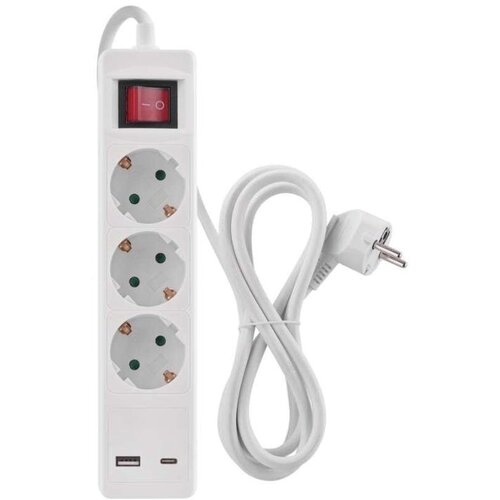 Emos Podaljšek 2 m / 3 vtičnice / s stikalom / beli / 1× USB-A + 1× USB-C / 1,5 mm2 Cene