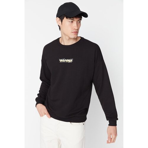 Trendyol Black Men's Oversize Fit Crew Neck Printed Cotton Sweatshirt Slike