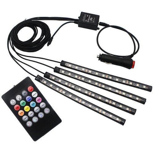  4x glazbena led rgb lampa za osvjetljenje unutra&amp;scaron;njosti vozila 12V + daljinski upravljač Slike