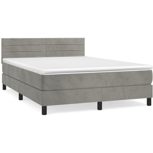 VidaXL Box spring postelja z vzmetnico svetlo siva 140x200 cm žamet, (20726893) Slike