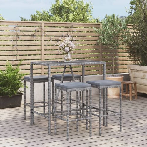  5-dijelni vrtni barski set od poliratana s jastucima sivi Siva 110 cm table length Cene