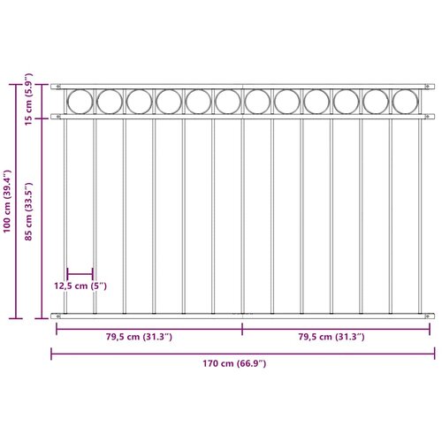  Ogradni panel ASSEN čelik 1,7x1 m Crni Slike