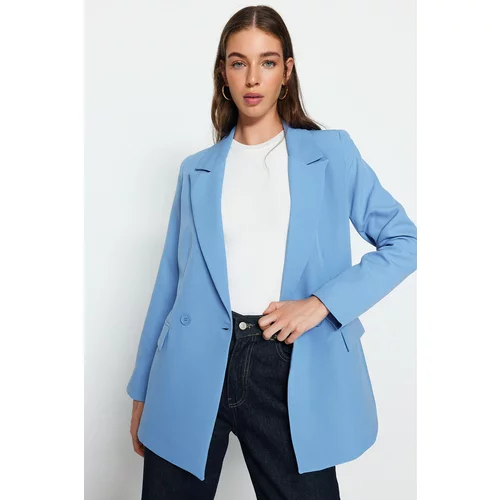 Trendyol Dark Blue Regular Lined Double Breasted Closure Woven Blazer Jacket