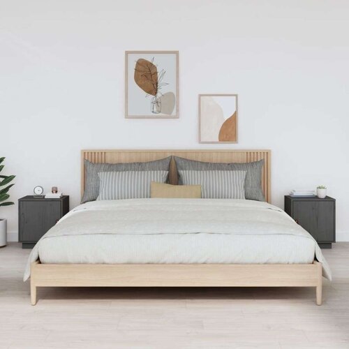  Noćni ormarići 2 kom sivi 40 x 34 x 45 cm od masivne borovine Slike