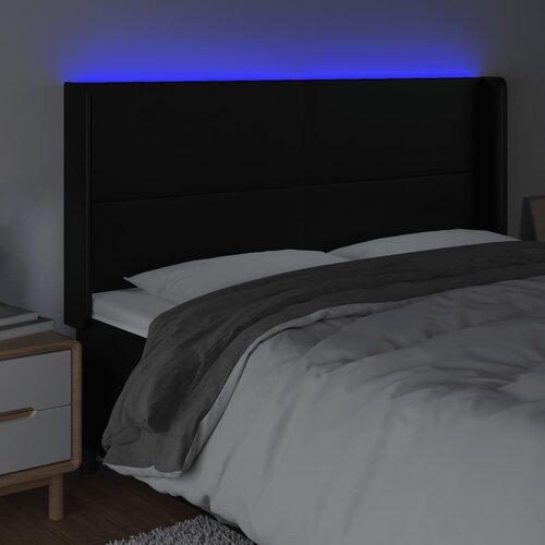  LED uzglavlje crno 183 x 16 x 118/128 cm od umjetna koža Slike