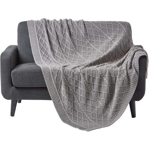 HOMESCAPES Bombažna odeja Grey Diamond Cable Knit, 130x170 cm, (20750001)