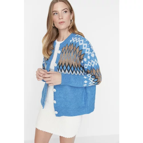 Trendyol Blue Patterned Knitwear Cardigan