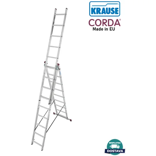 Krause Corda Višenamjenske ljestve na izvlačenje (Radna visina: 6,2 m, Prečke 3 x 9, Aluminij)