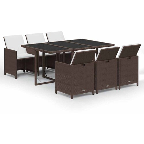  7-dijelni vrtni blagovaonski set s jastucima poliratan smeđi Smeđa 163 cm table length Slike