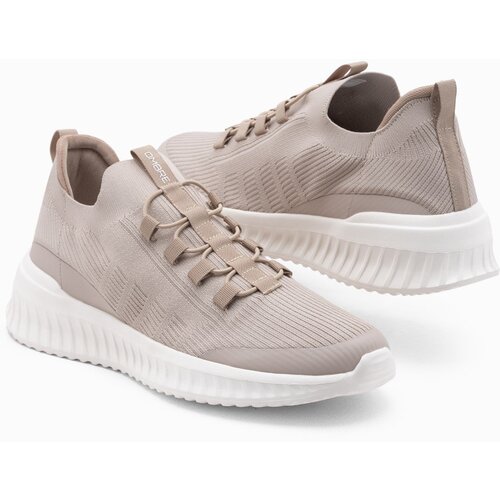 Ombre Men's ankle sneakers in combined materials - beige Cijene