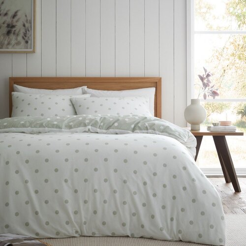 Catherine Lansfield Bela/zelena podalj&amp;scaron;ana flanelna posteljnina za zakonsko posteljo 230x220 cm Polka Dot &amp;ndash; Slike