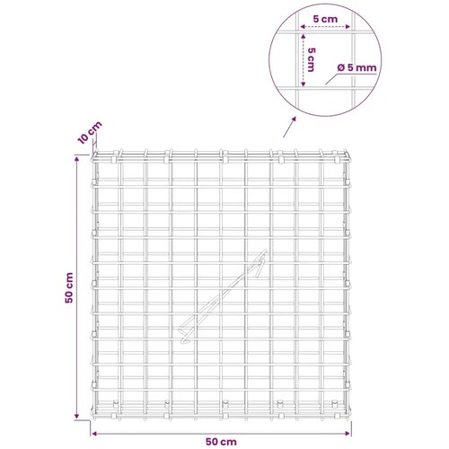  Gabion s žicom debljine 5 mm i mrežom 5x5 cm 50x10x50 cm - 10 cm 50 cm 50 cm Slike