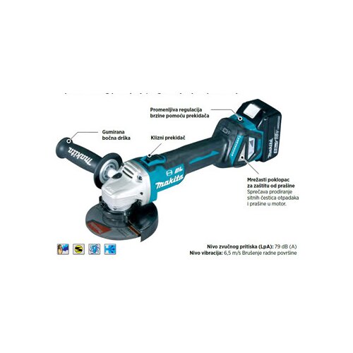 Makita akumulatorski kotni brusilnik DGA513Z, 125 mm (samo stroj) Slike