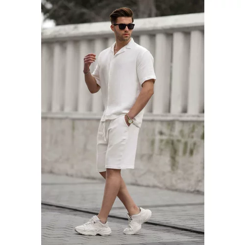 Madmext Men's White Basic Shorts Set