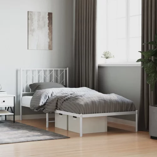 Metalni okvir za krevet s uzglavljem bijeli 90 x 190 cm